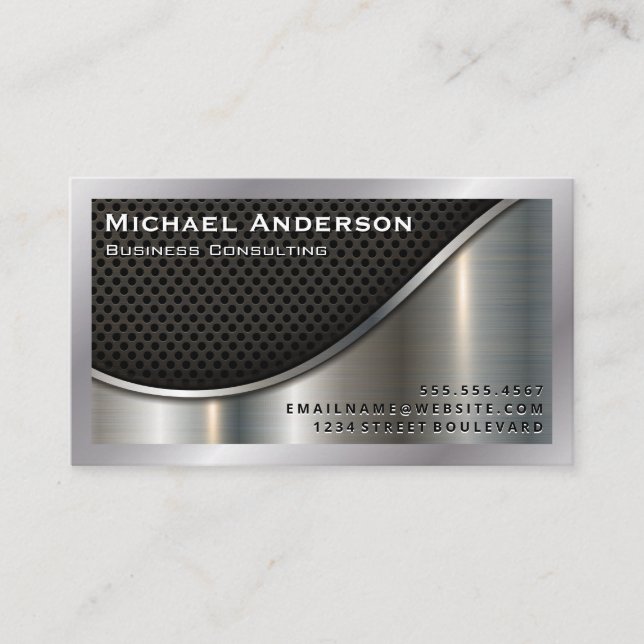 Black Mesh and Metallic Aluminium Business Card (Front)