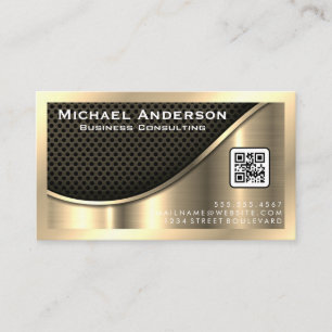 Black Mesh and Metallic Gold QR Code Business Card