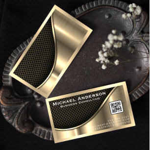 Black Mesh and Metallic Gold   QR Code Business Card