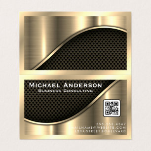 Black Mesh and Metallic Gold   QR Code Business Card