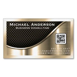 Black Mesh and Metallic Gold   QR Code Magnetic Business Card