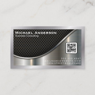 Black Mesh and Metallic Silver   QR Code Business Card