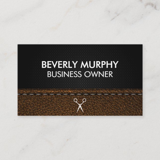 Black Mesh | Brown Stitched Leather Appointment Card (Front)