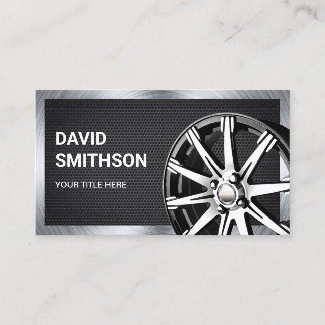Black Mesh Chrome Car Alloy Wheel Rim Mechanic Business Card (Front)