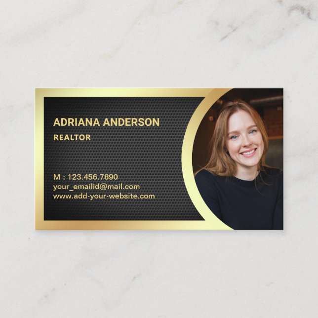 Black Mesh Gold Foil Real Estate Photo Realtor Business Card (Front)