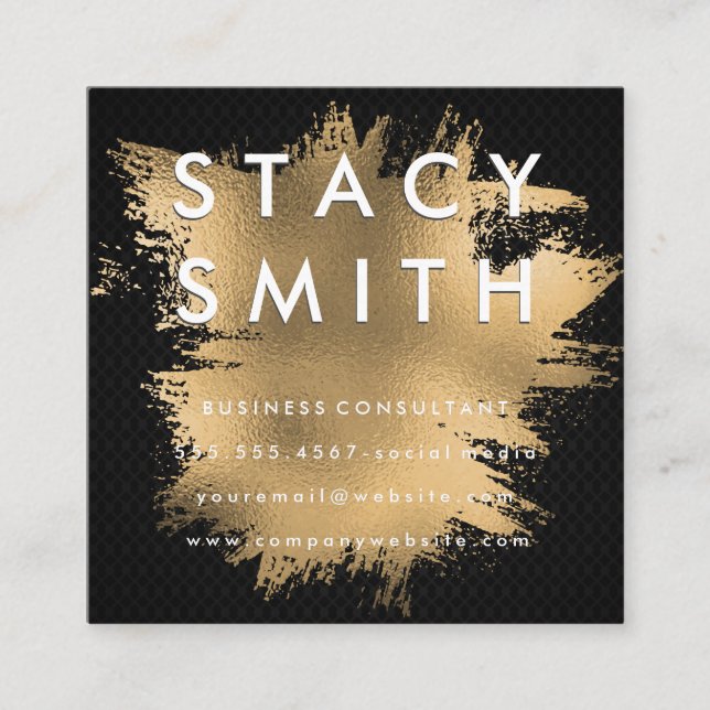 Black Mesh Gold Foil Square Business Card (Front)