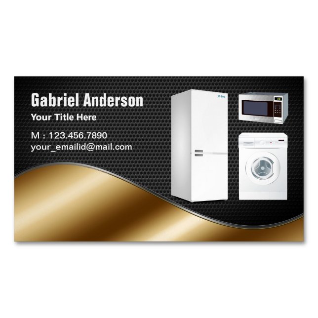 Black Mesh Gold Home Appliances Repair Magnetic Business Card (Front)