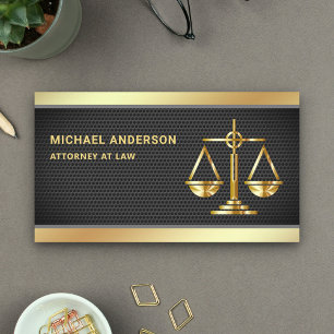 Black Mesh Gold Justice Scale Lawyer Attorney Business Card