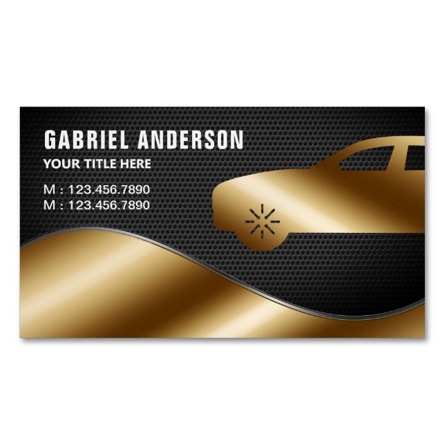 Black Mesh Gold Luxury Car Hire Chauffeur Magnetic Business Card (Front)