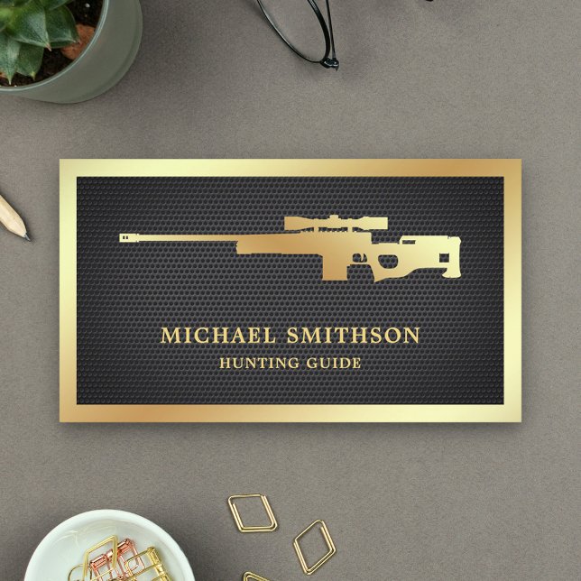 Black Mesh Gold Sniper Rifle Gun Shop Gunsmith Business Card (Creator Uploaded)