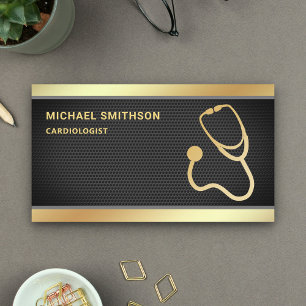 Black Mesh Gold Stethoscope Medical Professional Business Card