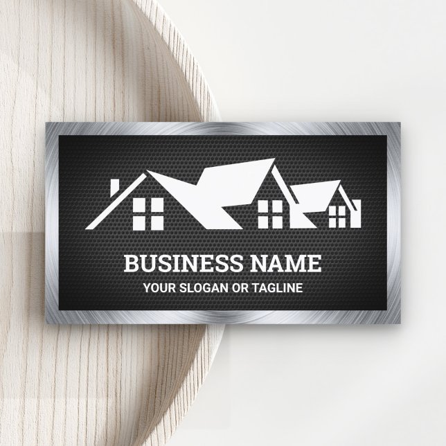 Black Mesh House Roofing Construction Roofer Business Card (Creator Uploaded)
