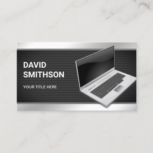 Black Mesh Laptop PC Computer Repair Technician Business Card (Front)