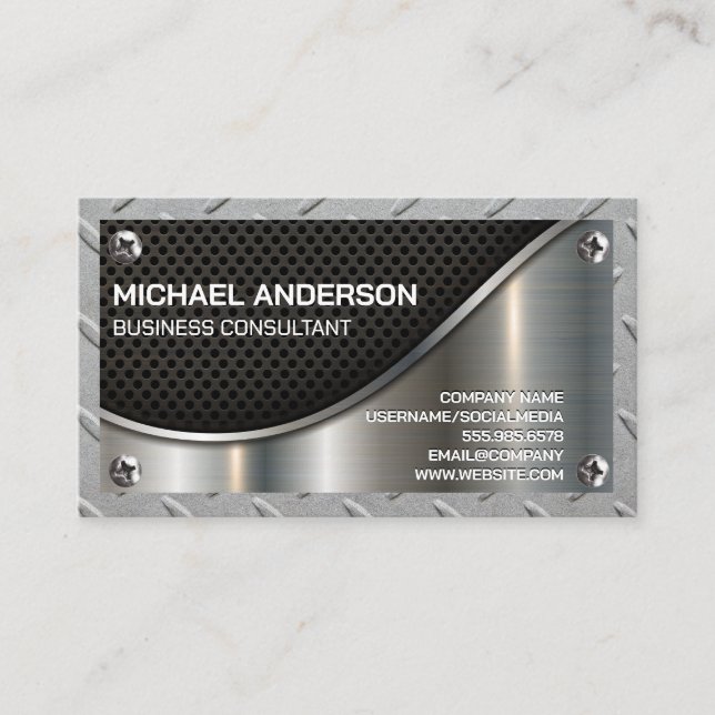 Black Mesh | Metal Screws | Steel Business Card (Front)