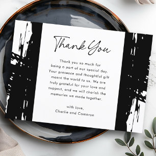 Black messy brushstrokes modern photo wedding thank you card