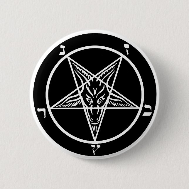 black metal baphomet button-- evil!! 6 cm round badge (Front)
