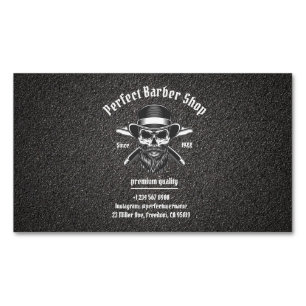 Black Metal Beard Modern Elegant Barber Salon Magnetic Business Card