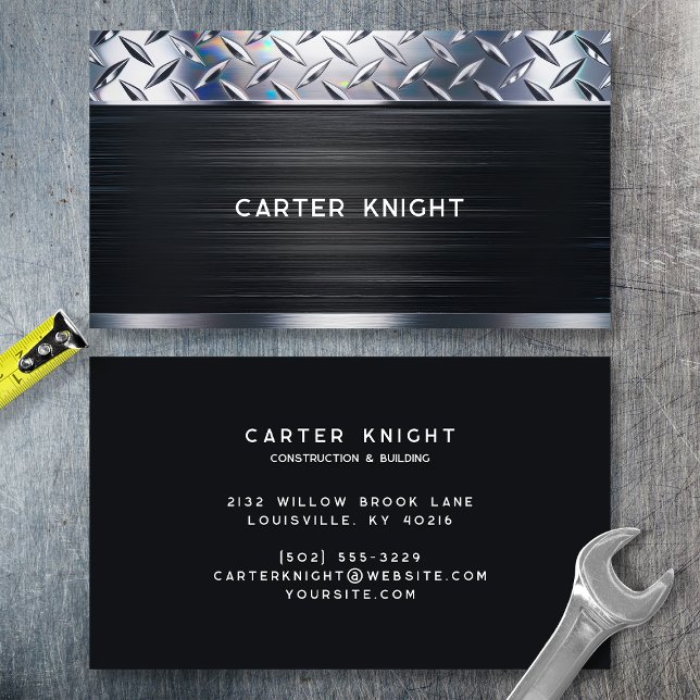 Black Metal Diamond Plate Industrial Business Card (Creator Uploaded)