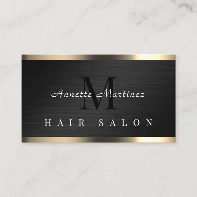 Black metal faux texture elegant business card (Front)