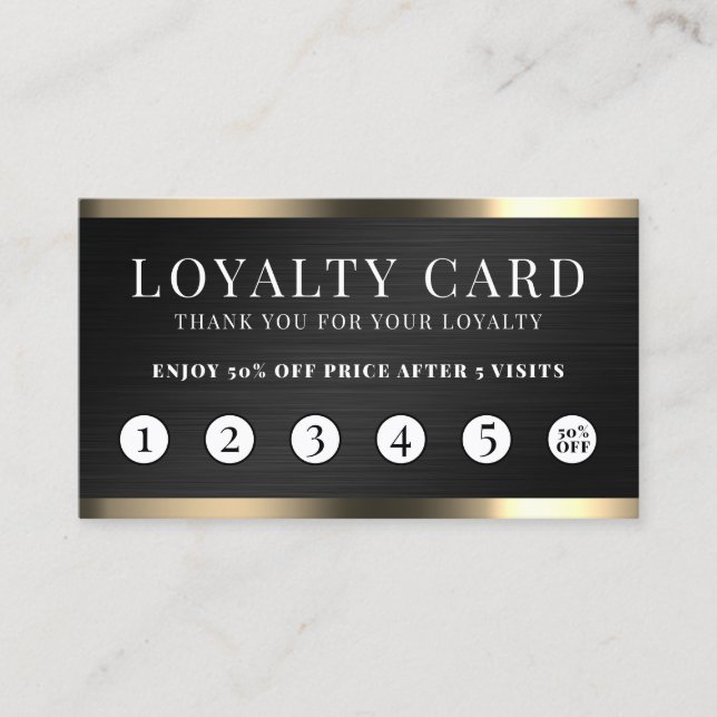 Black metal faux texture elegant loyalty  business card (Front)