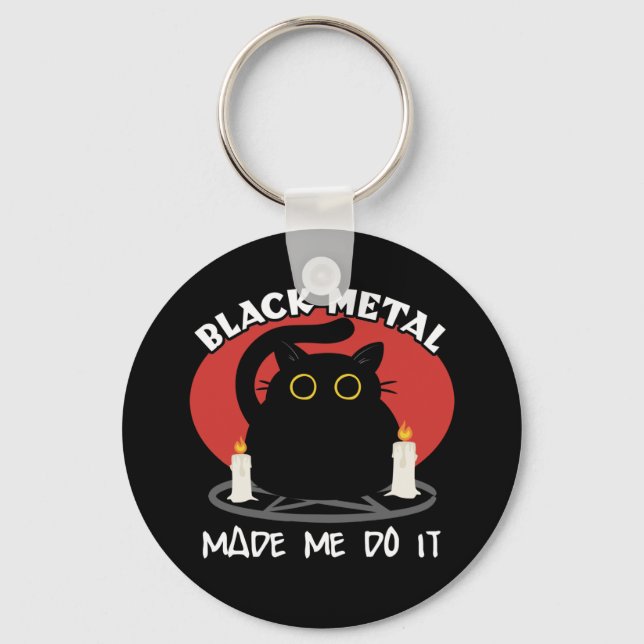 Black Metal Funny Quote | Satanic Black Cat Key Ring (Front)