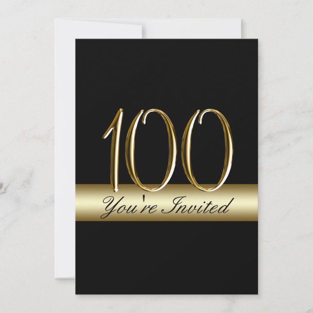 Black Metal Gold Print 100th Birthday Invitations (Front)