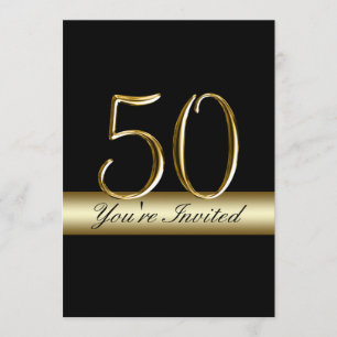 Black Metal Gold Print 50th Birthday Invitations