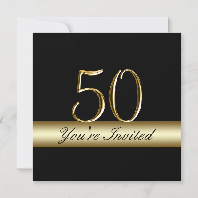 Black Metal Gold Print 50th Birthday Invitations (Front)