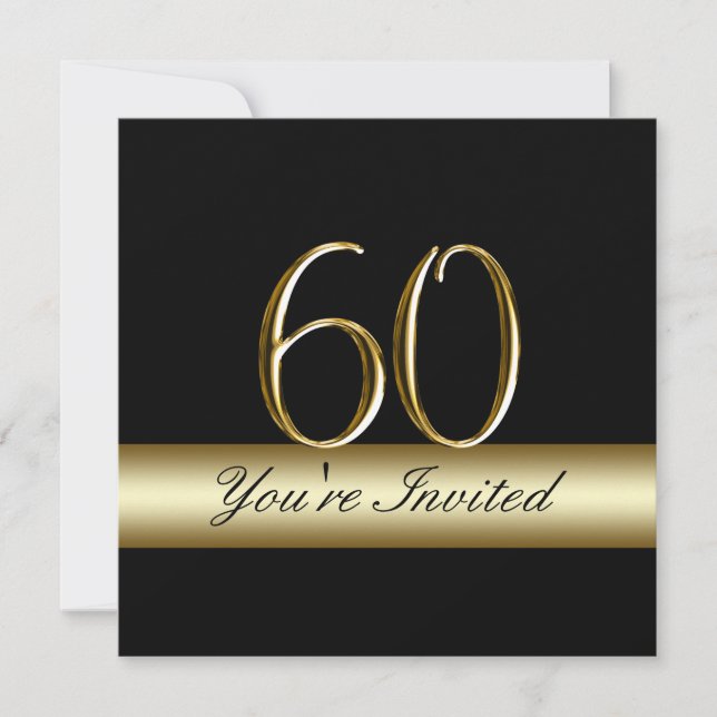 Black Metal Gold Print 60th Birthday Invitations (Front)