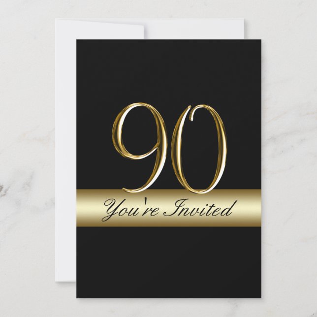 Black Metal Gold Print 90th Birthday Invitations (Front)