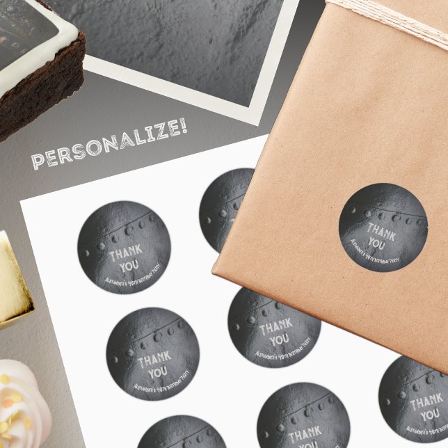 Black metal industrial-style man's party classic round sticker (Creator Uploaded)