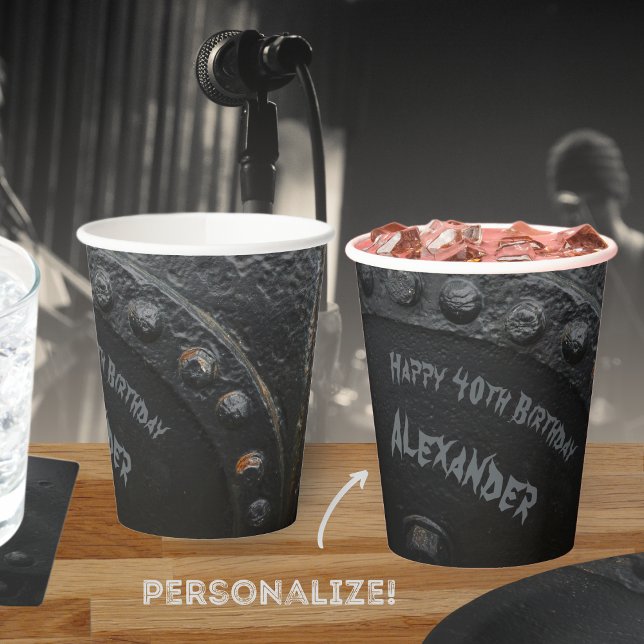 Black metal industrial-style man's party  paper cups (Creator Uploaded)