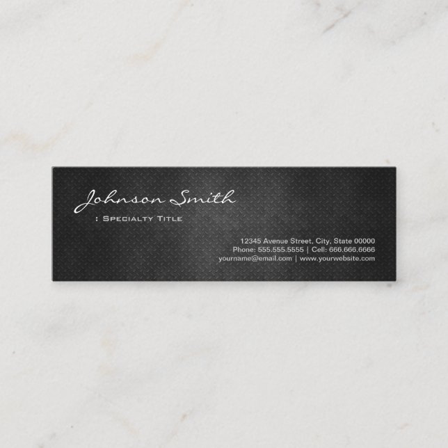 Black Metal Iron Steel - Cool Platinum Look Mini Business Card (Front)