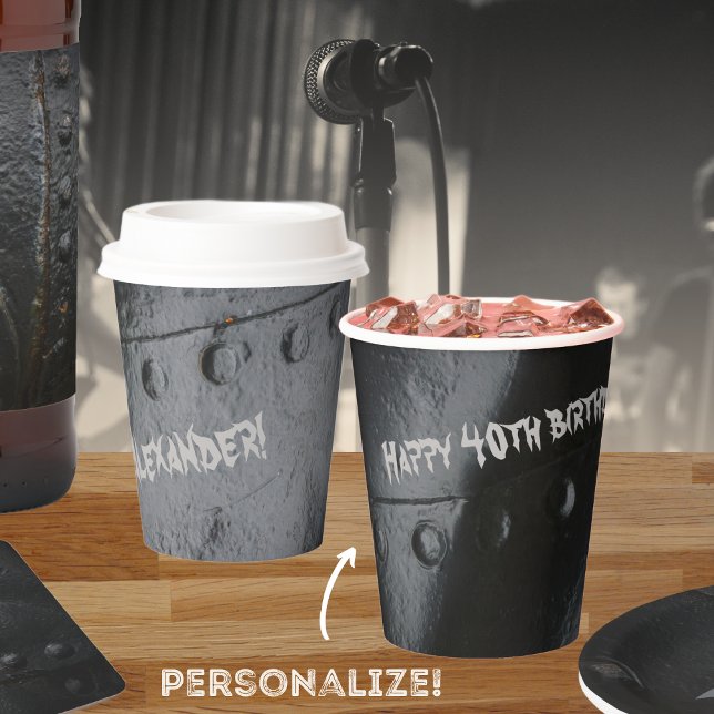 Black metal loft-style man's party paper cups (Creator Uploaded)