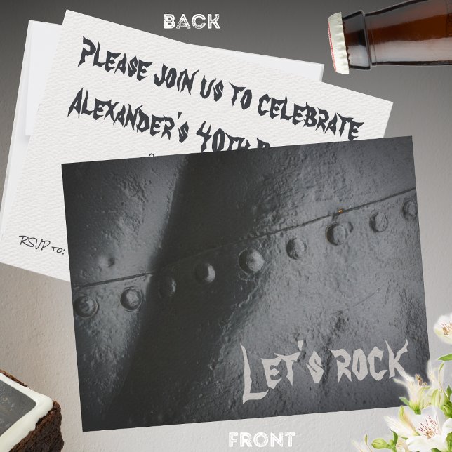 Black metal minimalist man's party  invitation (Creator Uploaded)