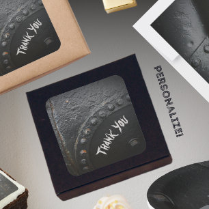 Black metal minimalist man's party square sticker