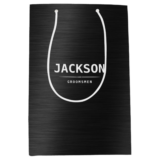 Black Metal Modern Simple Personalised Groomsmen  Medium Gift Bag (Front)