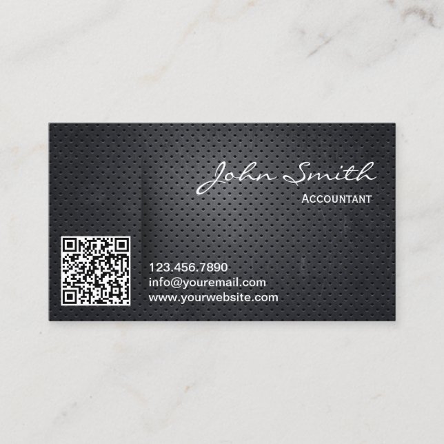 Black Metal QR Code Accountant Business Card (Front)