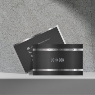 Black Metal Shiny Silver Modern Elegant Monogram Business Card
