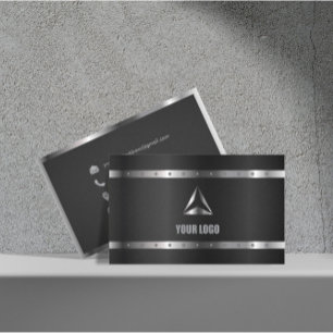 Black Metal Shiny Silver Modern Elegant Monogram Business Card