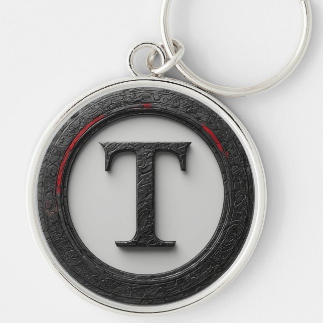 🔴 Black Metal T Monogram Emblem 🔴 Key Ring (Front)