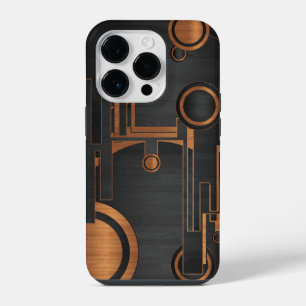 black metal with wood circles iPhone 14 pro case
