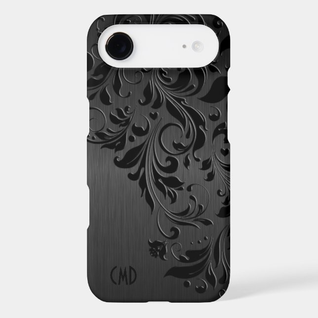 Black Metallic Brushed Aluminium & Black Lace Case-Mate iPhone Case (Back)