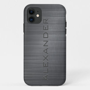 Black Metallic Brushed Aluminium Look 3-Monogram iPhone 11 Case