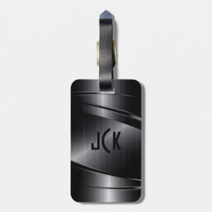 Black Metallic Brushed Aluminium Look Luggage Tag
