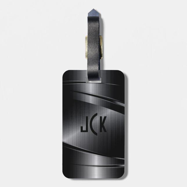 Black Metallic  Brushed Aluminium Look Luggage Tag (Back Vertical)