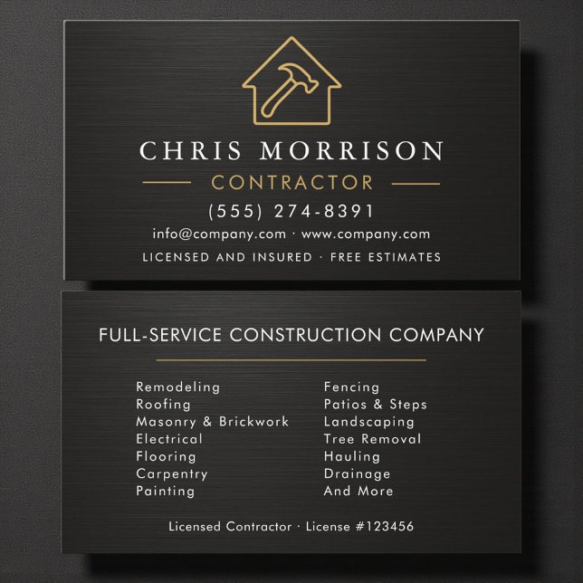 Black Metallic Building Construction  Business Card (Creator Uploaded)
