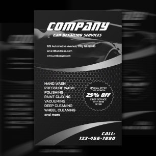 Black metallic carbon car detailing flyer