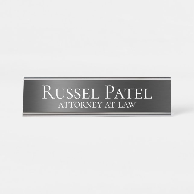 Black Metallic Contrast Lawyer Attorney Desk Name Plate (Front)