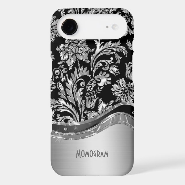 Black & Metallic Damasks Pattern Case-Mate iPhone Case (Back)